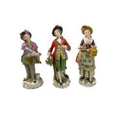 Pair of Naples figures, she holding bird