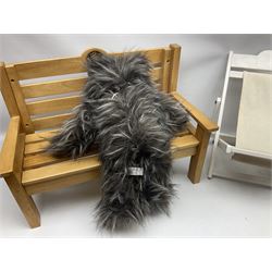 Charlie Bears bench, H41.5cm L58.5cm D29.5cm, and two Charlie Bears deck chairs, each approximately H37cm, together with a limited edition Silver Tag Bear, Logan Bear, 226/1,500, with tag, and two further bears, (6)