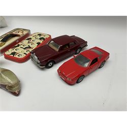 Onyx chess set, W21cm, Mickey Mouse watch in tin, Corgi Rolls Royce Corniche model, Aston Martin model and an onyx dolphin figure 