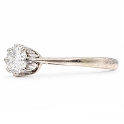 White gold diamond ring, eight claw set with a single round brilliant cut diamond of approx 0.50 carat, stamped 18ct
