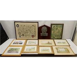Pair early 20th century watercolours, two further watercolours and assorted prints (11)