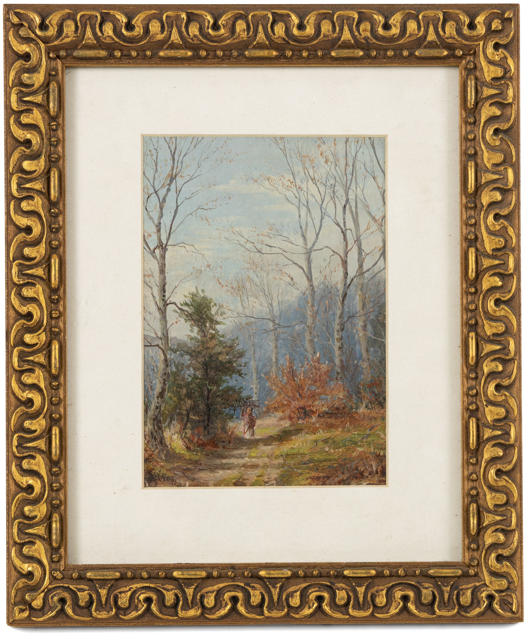 William Greaves (British 1852-1938): Autumn Woodland Walk, pair of oils on board signed and dated 1877 and 1897, in matching gilt frames 17cm x 12cm (2)