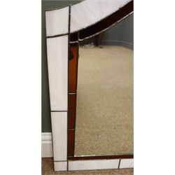  Stained and leaded glass shaped arch top mirror,  119cm x 76cm  