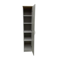 Oak and white finish tall narrow single wardrobe, fitted with shelves