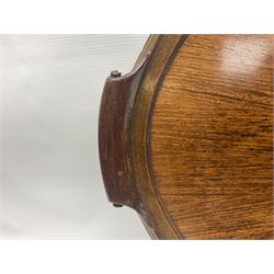 Late 19th/early 20th century mahogany and marquetry inlaid tray, of oval form with twin scrolled handles and moulded border, the central panel inlaid with figures seated at a table drinking tea, L99cm