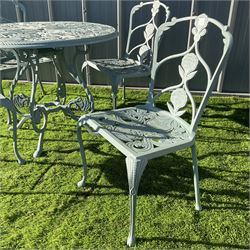 Painted cast aluminium circular garden table, and four chairs - THIS LOT IS TO BE COLLECTED BY APPOINTMENT FROM DUGGLEBY STORAGE, GREAT HILL, EASTFIELD, SCARBOROUGH, YO11 3TX