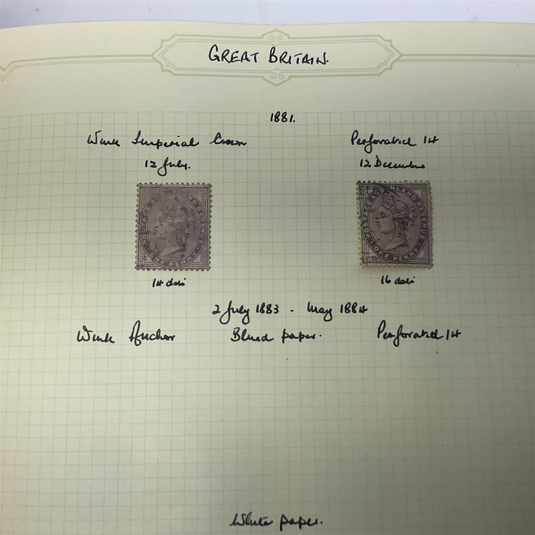 Mostly Great British Queen Victoria and later stamps, including penny black with red MX cancel, 1840 two pence blue with red MX cancel, imperf penny red with black MX cancel, perf penny reds, various Queen Victoria surface printed issues, King Edward VII two shillings sixpence and five shillings, King George V seahorses with values to ten shillings, King George VI with ten shilling dark blue used, Queen Elizabeth II pre and post decimal etc, housed in 'The Simplex Blank Album'