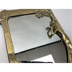 Art Nouveau style mirror in the manner of WMF, decorated with a female figure and floral motifs, the easel support verso with spurious WMF, H35cm