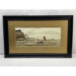 E Adams (British 19th/20th century): Scarborough Fishing Boats off the Yorkshire Coast, watercolour indistinctly signed 23cm x 54cm