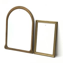  Art Nouveau framed arched overmantle mirror (W74cm, H100cm) and a gilt framed mirror (2)  
