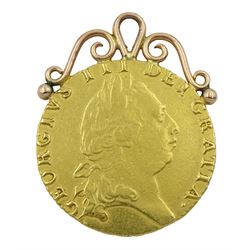 George III 1793 spade Guinea, with gold soldered pendant mount