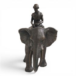 Bronzed figure of an Indian Elephant with rider, H24cm