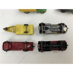 Dinky - eleven unboxed and playworn/repainted early die-cast commercial vehicles including flatbed and planked flatbed lorries, market garden lorry, tipper trucks etc (11)