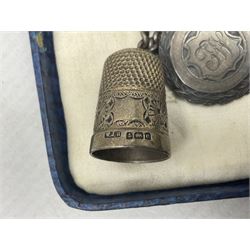 Victorian and later jewellery including silver thimble, rolled gold pendants, earrings and brooches and a collection of wristwatches including Sekonda, The Westminster Collection Historic Timepieces Spitfire pocket watch etc