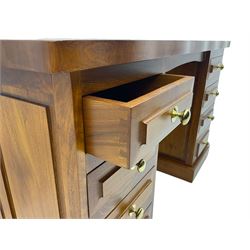 Sam Cryer ‘Cryercraft’ - solid elm twin pedestal desk, waved rectangular top, fitted with eight drawers, on plinth base