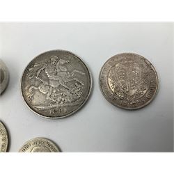 Queen Victorian 1891 crown, 1898 half crown, silver coin ring, silver coin bracelet etc