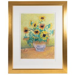 Rolf Harris (Australian 1930-): 'Sunrise - Taj Mahal' 'Rolf on Art - Monet' and 'Rolf on Art - Van Gogh', set of three limited edition giclee prints signed and numbered respectively, largest Sunflowers 66cm x 49cm (3)