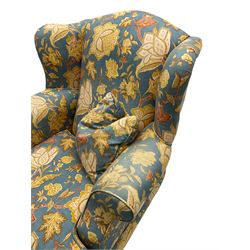 Lincoln House - two seat sofa (W170cm), wingback armchair (W94cm), and armchair (W90cm), upholstered in blue ground fabric with floral pattern