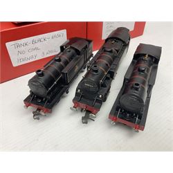 Hornby Dublo - 3-rail EDL17 Class N2 0-6-2 tank locomotive without coal No.69567; and Class N2 0-6-2 tank locomotive with coal No.69567; both in BR black; together with 2-rail Class 4MT Standard Tank locomotive No.80033 in BR black; each in modern collector's plain red box (3)