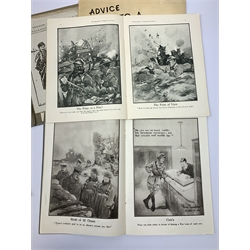 Capt. Bruce Bairnsfather The Bystander's Fragments series, six editions being nos.1-6; thirty-four WW1 cartoons by Louis Raemaekers, clipped from The Daily Telegraph October-December 1918; Advice To A Nephew In Arms illustrated by H.M. Bateman; The Kaiser's Kalendar for 1915 by S.C. Strube & W.F. Blood; Life in the Army sketched by R. Simkin Ndc1893 etc