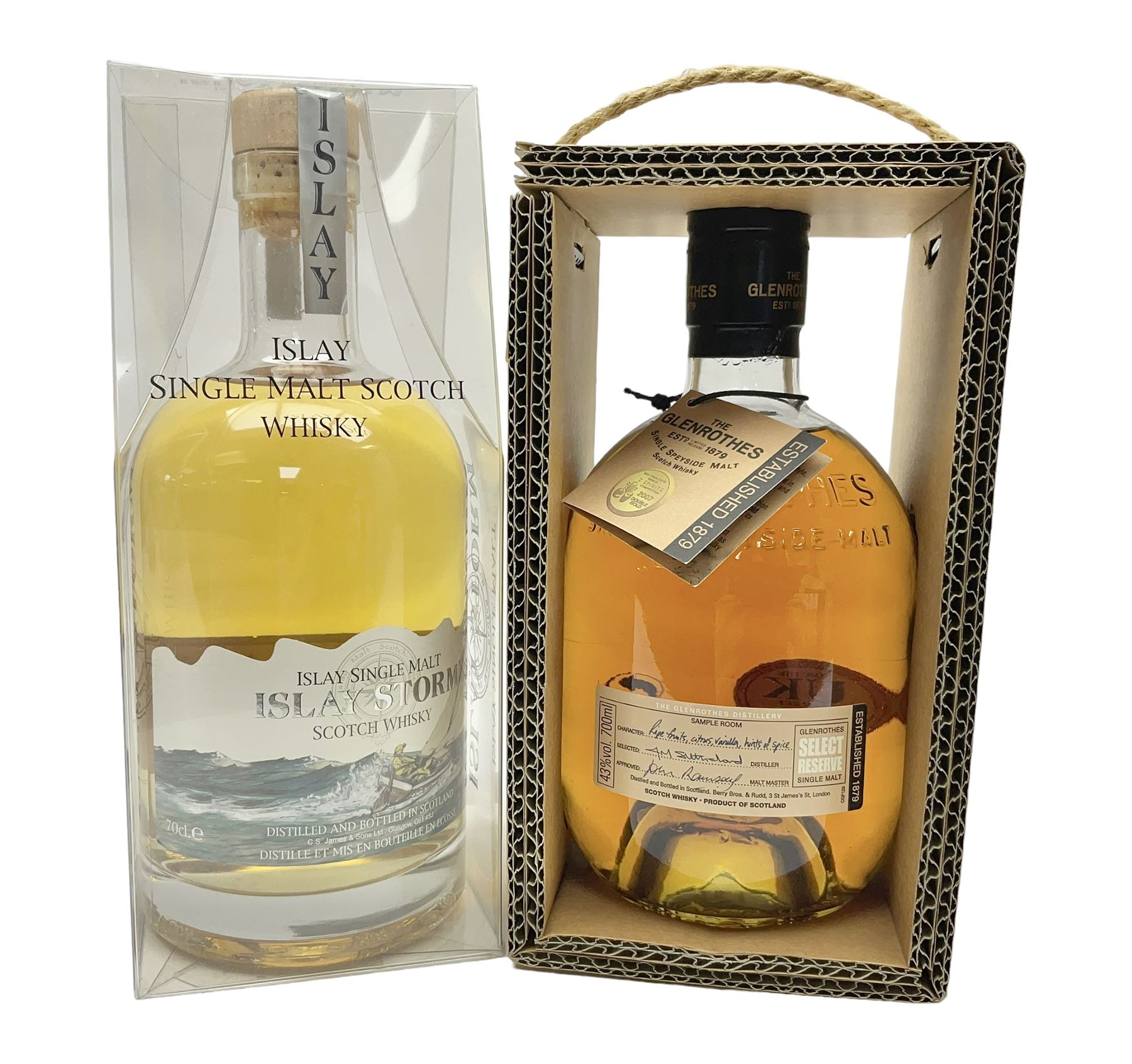 Glenrothes Select Reserve Speyside single malt Scotch whisky, 70cl, 40% and Islay Storm single malt Scotch whisky 70cl 40%