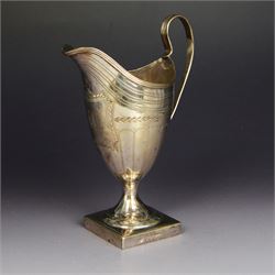 George III silver helmet shaped jug, with engraved decoration and monogram to body, with C...