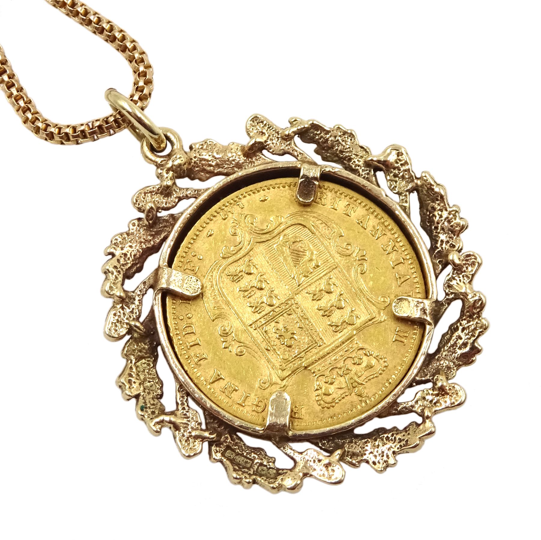 1877 gold shield back half sovereign, loose mounted in gold pendant on ...
