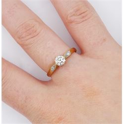 Gold single stone old cut diamond ring, with diamond set shoulders, stamped 18ct Plat, diamond approx 0.35 carat