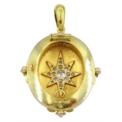 Victorian gold old cut diamond pendant, the central star motif and fleur-de-lis border set with diamonds, the reverse with glazed back panel, the principle diamond of approx 0.50 carat, total diamond weight approx 1.60 carat, in fitted velvet and silk lined box