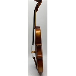  Maidstone School violin c1930 with 36cm two-piece maple back and spruce top, bears label 'The Maidstone School Orchestra Association 463 Oxford Street London Made in Czechoslovakia', L59cm overall, in carrying case  