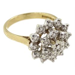 9ct gold diamond chip cluster ring, hallmarked