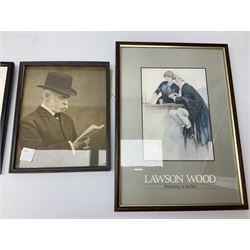 After Tony Kentuck set four courtroom cartoon prints, together with vintage reproduction of 19th Century advert, and further cartoons and prints (15)