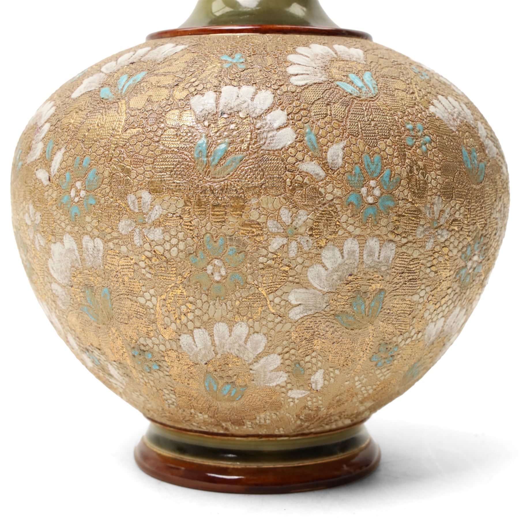 Doulton Slaters Patent vase, of globular form with elongated neck, stamped and incised with potters marks to base, H41cm
