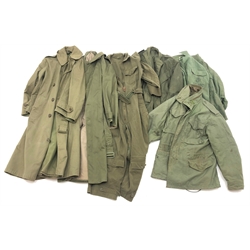  US Air Force Summer Flying Suit, two US Field Overcoats, O.D.7, Cold Weather Field Coat, Seyntex 1A jacket, two green khaki shirts marked USMC, (7)   