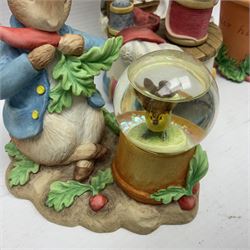 Twelve Border Fine Arts The World of Beatrix Potter and Peter Rabbit Collection figures, including Musical Tailor of Gloucester, Peter Rabbit with Miniature Waterball, Peter Hid in a Flowerpot trinket box, Jemima Puddle Duck with Herbs and Gentleman Mouse, etc