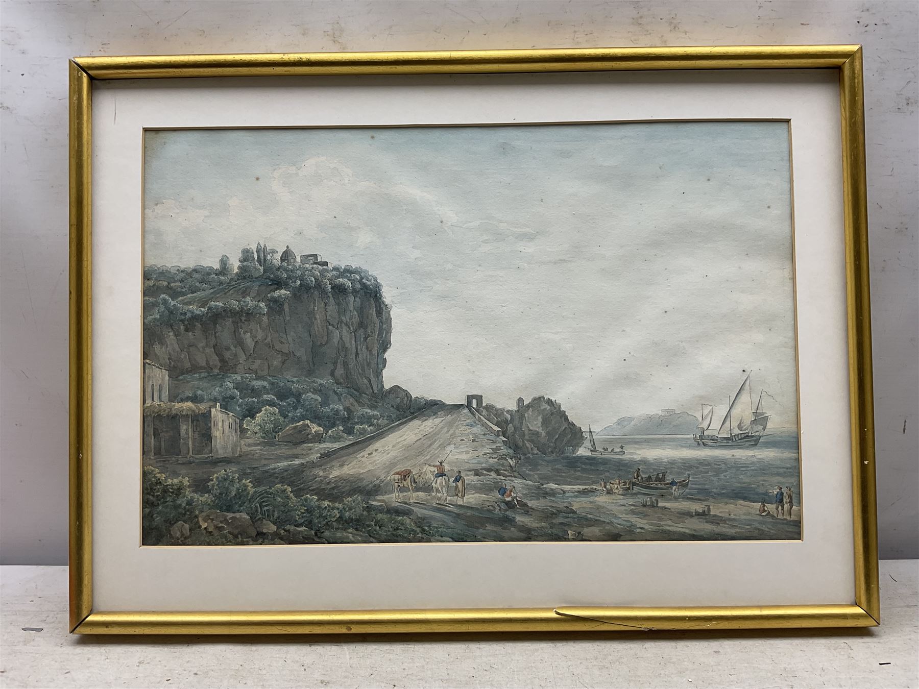 After Abraham-Louis-Rodolphe Ducros (Swiss 1748-1810): View of the Bay of Baiae and an Italian Hillside Villa, pair 18th century watercolours unsigned, one with Sotheby label verso 31cm x 48cm (2) 
Notes: an almost identical watercolour of the Bay of Baiae of a similar size by Ducros was sold in The Ingram Collection, Sotheby's London 8th December 2005 Lot 104.