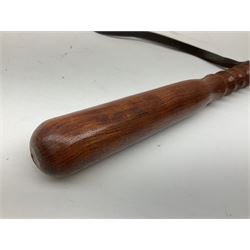 Three police turned hardwood truncheons comprising two patrol truncheons and WPC short truncheon (3)