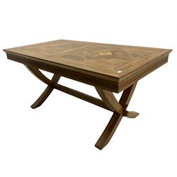 Willis & Gambier - mango wood and flagstone extending dining table with additional leaf, and set six dining chairs 