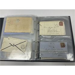 Postal history, including imperf penny reds on covers or entires, mourning cover, Cape of Good Hope overprinted postal stationary, pre-stamp items etc, housed in a ring binder folder