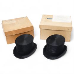 *Two Ladies hunting top hats by Lock & Co 18.5 x 15, in original cardboard boxes, a riding...