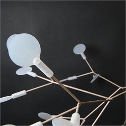 Moooi - Heracleum III ceiling light, branching metal armature in a bronze metallic finish, radiating asymmetrical arms fitted with numerous integrated LED light points, each terminating in a frosted polycarbonate lens, suspended from a central stem and ceiling rose