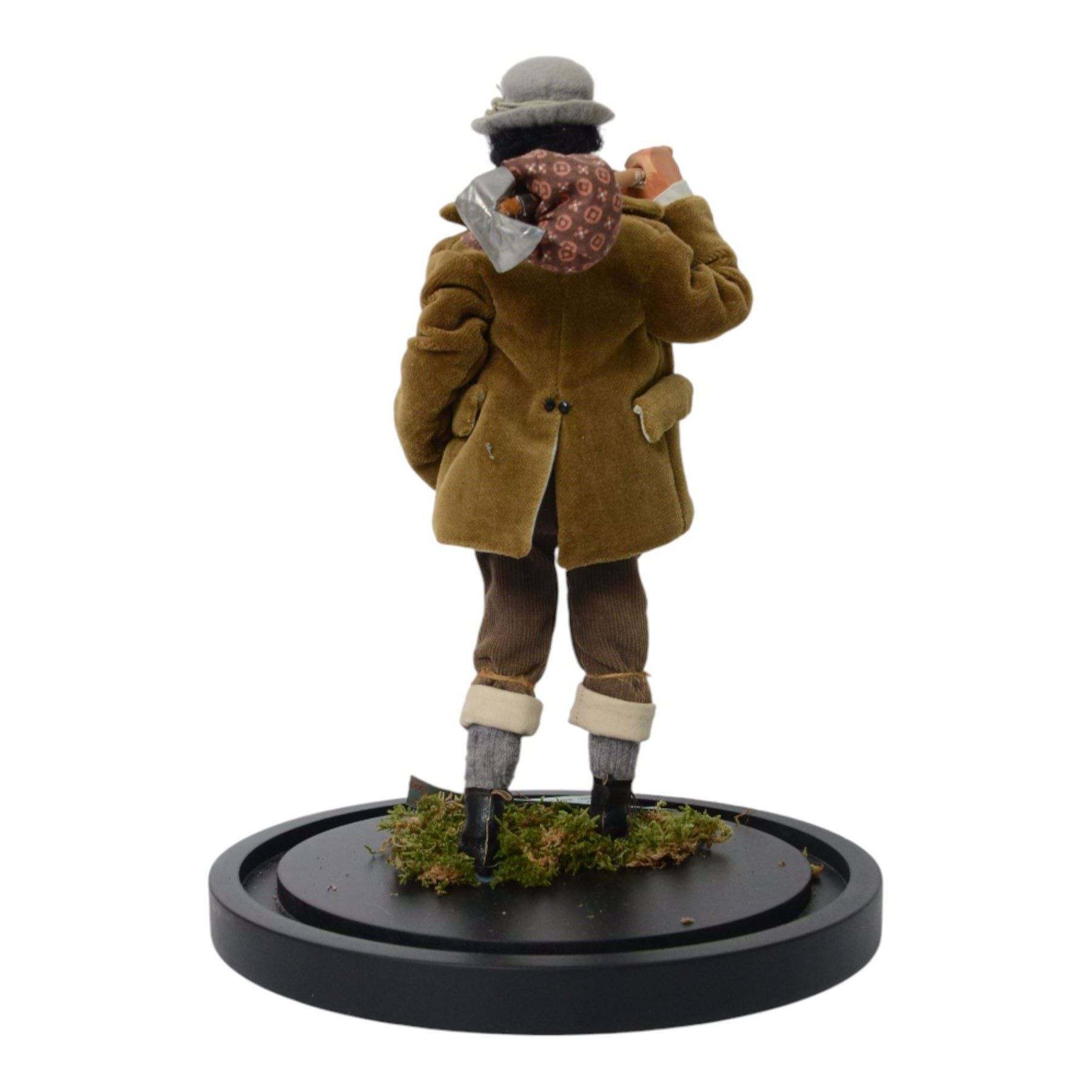 Handmade model of Canal and Railway Navvy, originally part of the Doncaster Museums and Arts Education Service, in a modern glass dome, H52cm