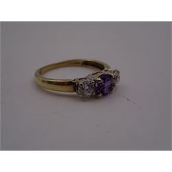 9ct gold amethyst and cubic zirconia ring, hallmarked 