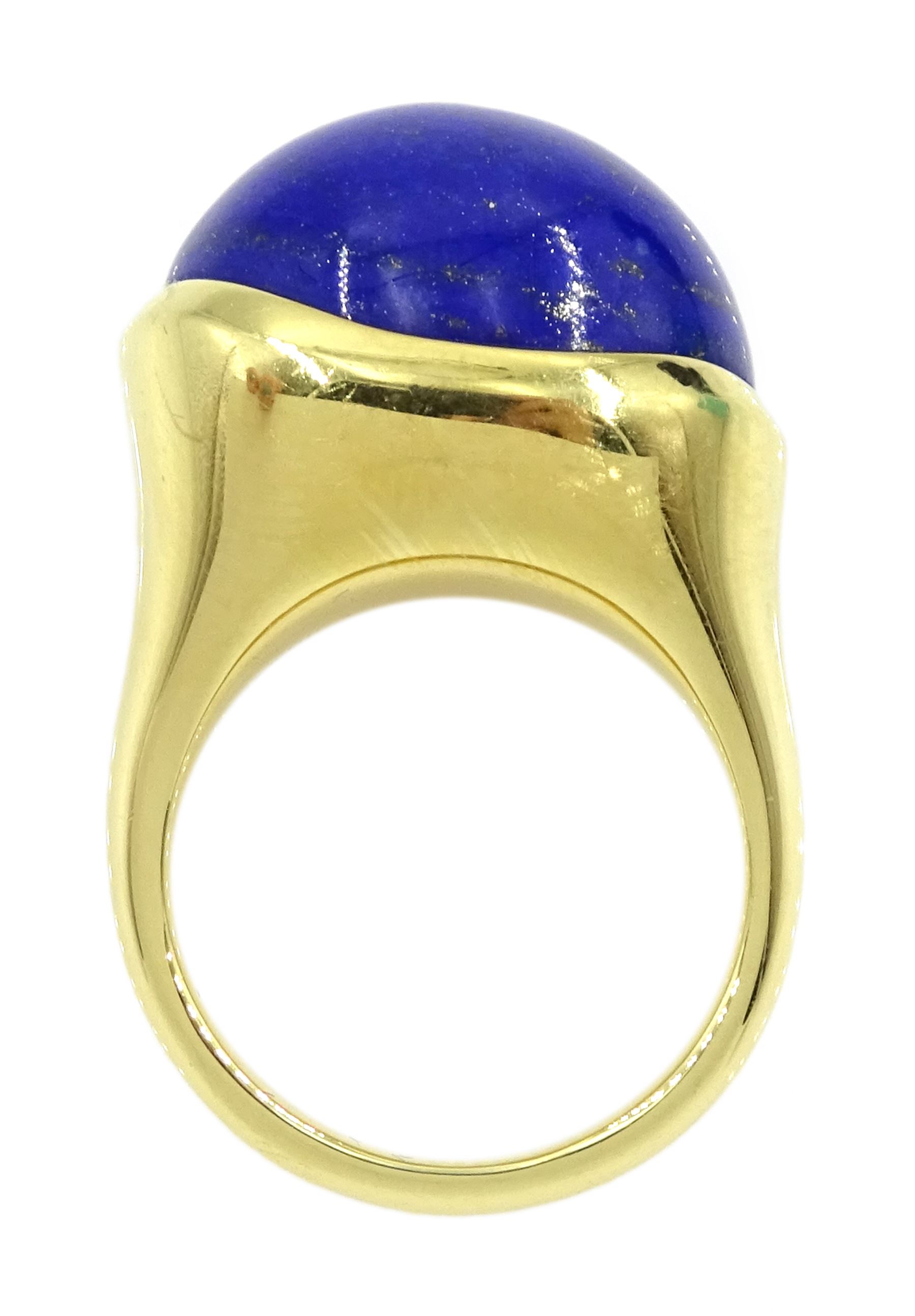Tiffany & Co 18ct gold cabochon lapis lazuli ring by Elsa Peretti, stamped 750 with signature, boxed