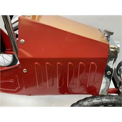 Red child's tin-plate pedal car with chrome detail, by Posh Paddles, Scarborough, H56cm, L80cm