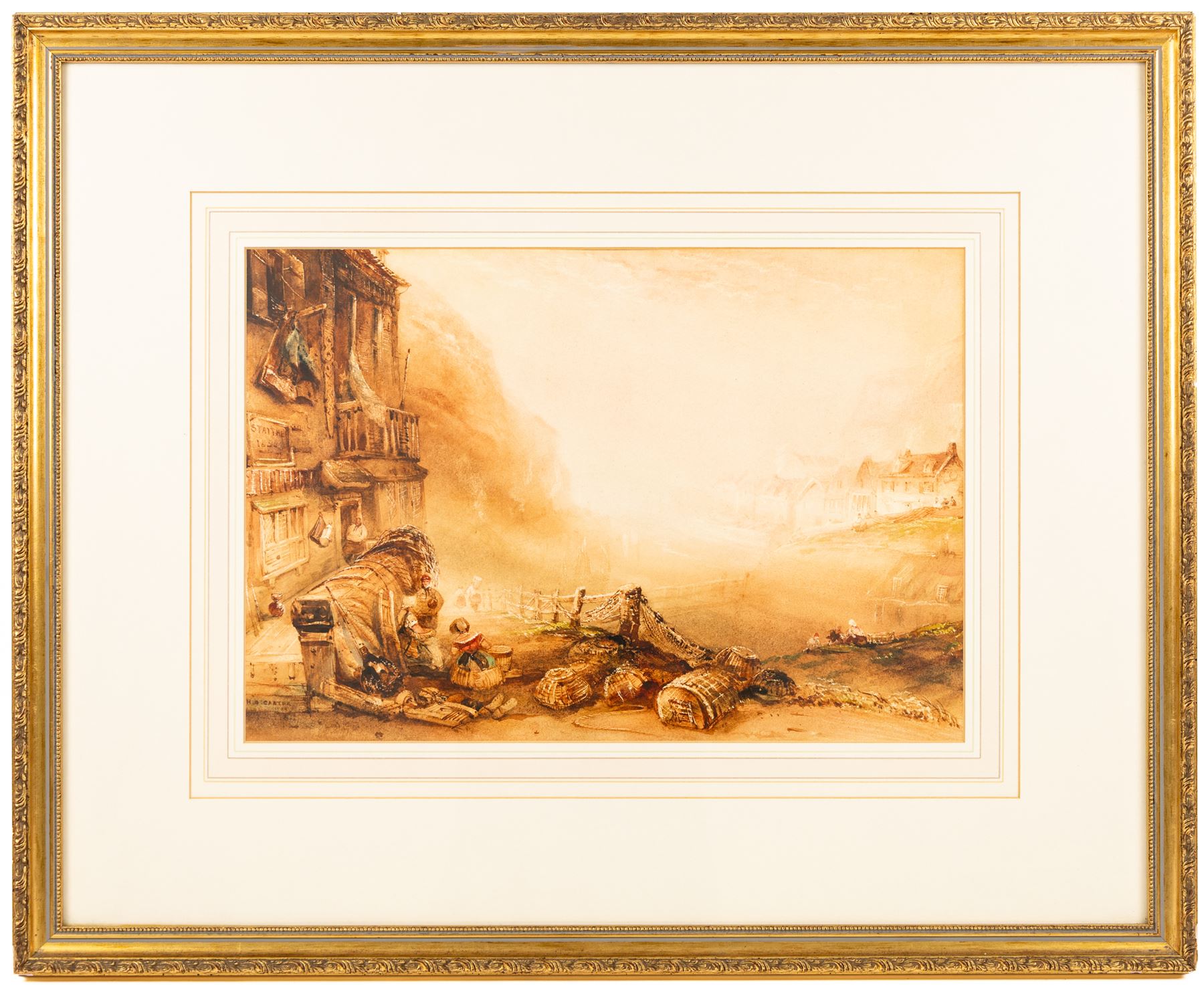 Henry Barlow Carter (British 1803-1867): 'Staithes', watercolour signed titled and dated 1855, 31cm x 45cm