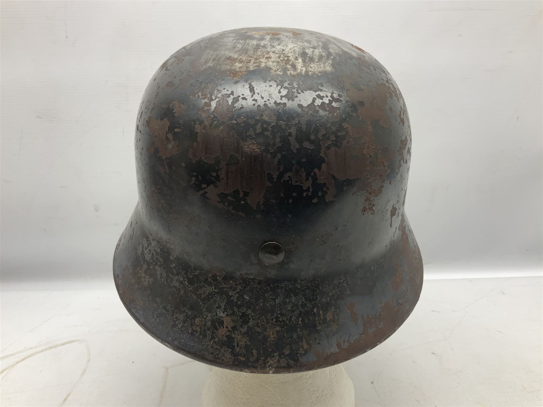 WW2 German Luftwaffe M40 double decal steel helmet with liner and chin strap; impressed 506 to back skirt; indistinct stencil type name(?) to inside