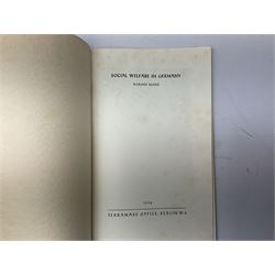 Set of six 1938 German booklets by Terramare Publications comprising No.1 Adolf Hitler by Philip Bouhler, No.2 German Political Profiles by Hans Heinz Sadila-Mantau, No.3 Versailles in Liquidation by Friedrich Grimm, No.4 German Law and Legislation by Erich Schinnerer, No.5 German Labour Service by Fritz Edel and No.6 Social Welfare in Germany by Werner Reher; some illustrated; all with English text (6)