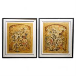 Joy Kirton-Smith (British contemporary): 'Masquerade I' and 'Masquerade II', pair limited edition colour prints signed titled and numbered 76/295 and 75/295 in pencil 60cm x 50cm (2)
