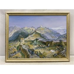 Edgar Santos Nucum (Australian 20th century): The Great Wall of China, oil on canvas signed 47cm x 64cm